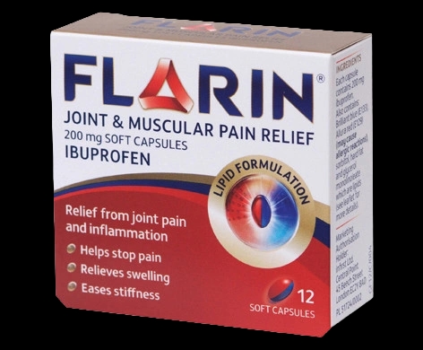 Flarin Joint & Muscular Pain Relief 200mg Soft Capsules packaging which is available to order online from NowPatient with next day delivery