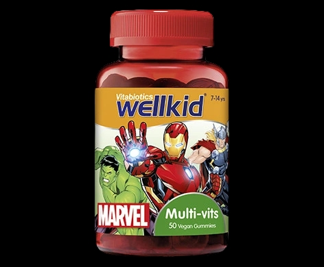 Wellkid Marvel Multi-vits packaging which is available to order online from NowPatient with next day delivery