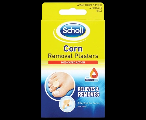 Scholl Corn Removal Plasters packaging which is available to order online from NowPatient with next day delivery