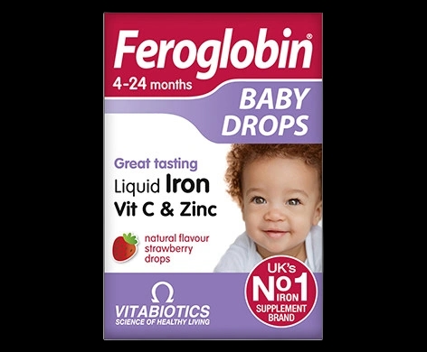 Feroglobin Baby Drops packaging which is available to order online from NowPatient with next day delivery