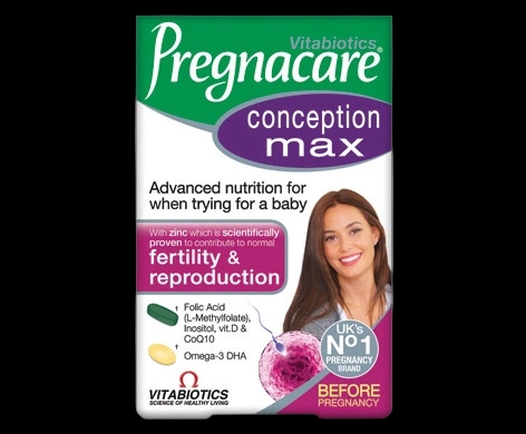 Pregnacare Conception Max packaging which is available to order online from NowPatient with next day delivery
