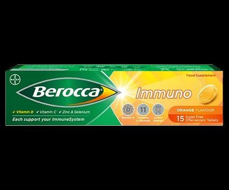 Berocca Immuno Effervescent Tablets packaging which is available to order online from NowPatient with next day delivery