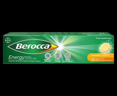 Berocca Effervescent Tablets Orange Flavour packaging which is available to order online from NowPatient with next day delivery