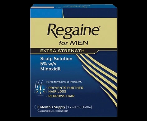 Regaine for Men Extra Strength Scalp Solution packaging which is available to order online from NowPatient with next day delivery