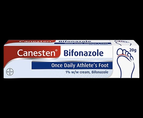 Canesten Bifonazole Once Daily Athlete’s Foot 1%w/w Cream packaging which is available to order online from NowPatient with next day delivery