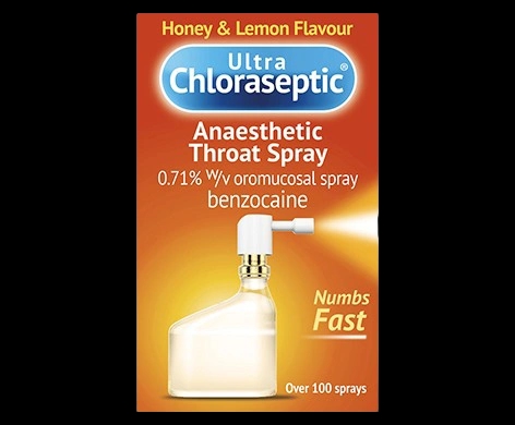 Ultra Chloraseptic Anaesthetic Throat Spray – Honey & Lemon Flavour packaging which is available to order online from NowPatient with next day delivery