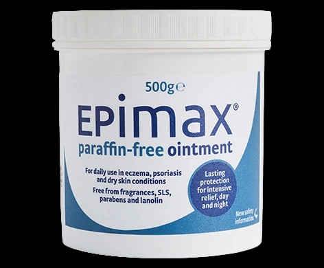 Epimax Paraffin-Free Ointment packaging which is available to order online from NowPatient with next day delivery