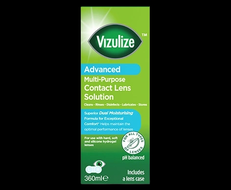 Vizulize Advanced Multi-Purpose Contact Lens Solution packaging which is available to order online from NowPatient with next day delivery