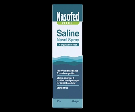 Nasofed Relief Saline Nasal Spray packaging which is available to order online from NowPatient with next day delivery