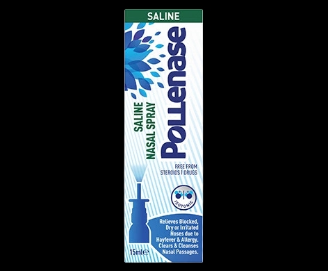 Pollenase Saline Nasal Spray packaging which is available to order online from NowPatient with next day delivery