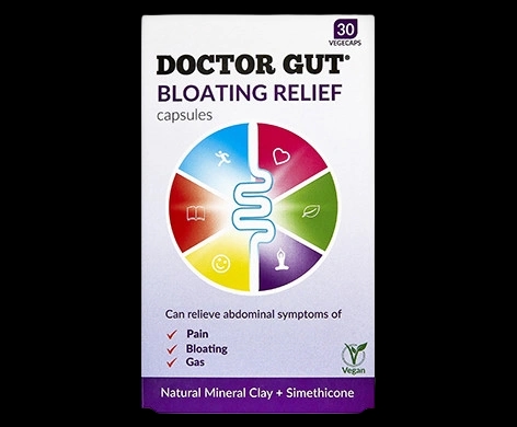 Doctor Gut Bloating Relief Capsules packaging which is available to order online from NowPatient with next day delivery
