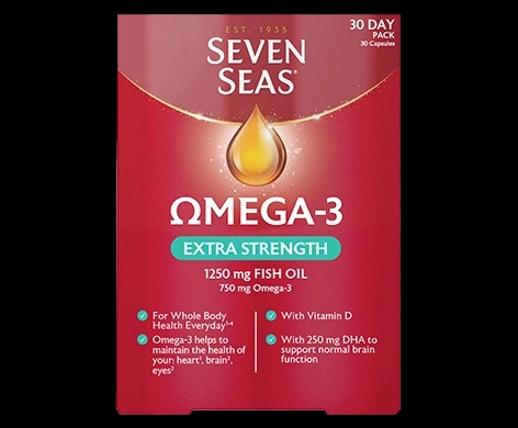 Seven Seas Omega-3 Extra Strength packaging which is available to order online from NowPatient with next day delivery