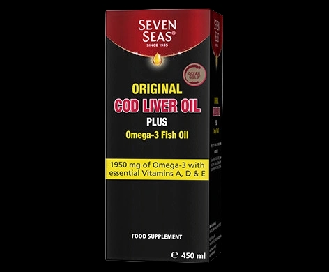 Seven Seas Original Cod Liver Oil Plus Omega-3 Fish Oil packaging which is available to order online from NowPatient with next day delivery