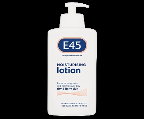 E45 Moisturising Lotion packaging which is available to order online from NowPatient with next day delivery