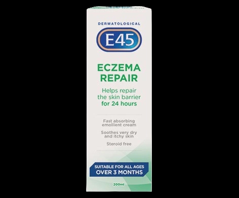 E45 Eczema Repair Cream 200ml packaging which is available to order online from NowPatient with next day delivery