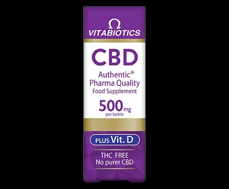 Vitabiotics Brains CBD 500mg Plus Vitamin D packaging which is available to order online from NowPatient with next day delivery