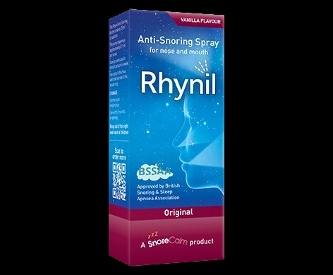 Rhynil Anti-snoring Spray for Nose and Mouth packaging which is available to order online from NowPatient with next day delivery