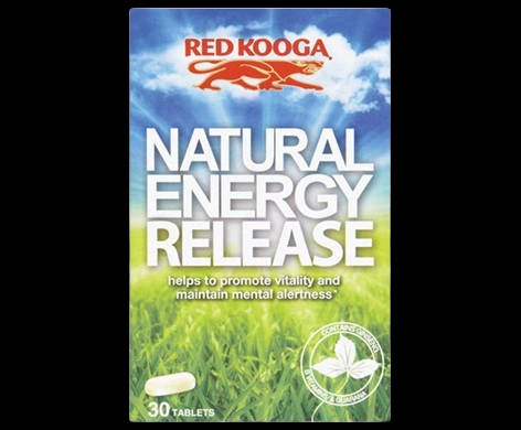 Red Kooga Natural Energy Release Tablets packaging which is available to order online from NowPatient with next day delivery