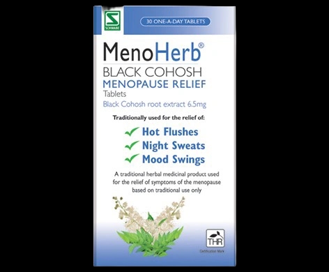 MenoHerb Black Cohosh Menopause Relief Tablets packaging which is available to order online from NowPatient with next day delivery