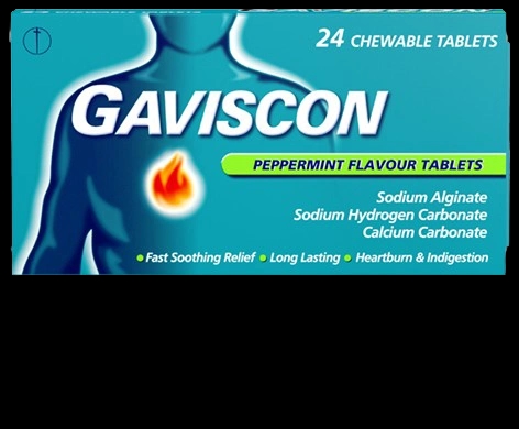 Gaviscon Peppermint Flavour Tablets packaging which is available to order online from NowPatient with next day delivery