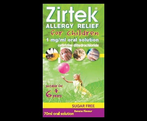 Zirtek Allergy Relief for Children packaging which is available to order online from NowPatient with next day delivery