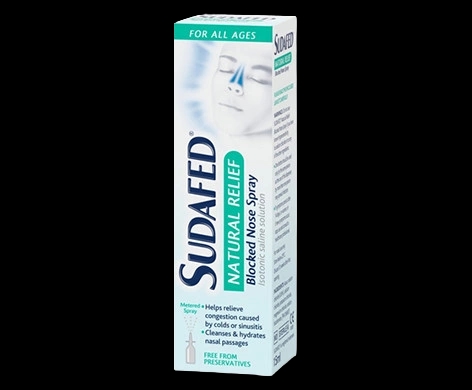 Sudafed Natural Relief Blocked Nose Spray packaging which is available to order online from NowPatient with next day delivery