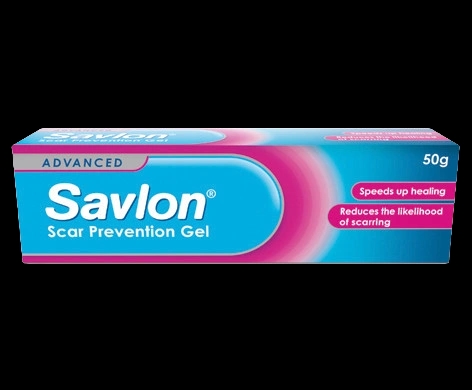Savlon Scar Prevention Gel 50g packaging which is available to order online from NowPatient with next day delivery