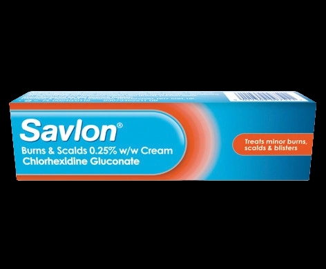 Savlon Burns & Scalds 0.25% w/w Cream packaging which is available to order online from NowPatient with next day delivery