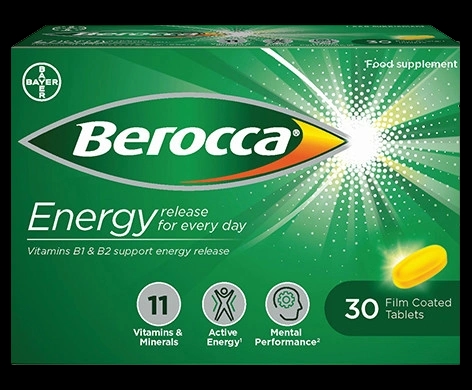 Berocca Film Coated Tablets packaging which is available to order online from NowPatient with next day delivery