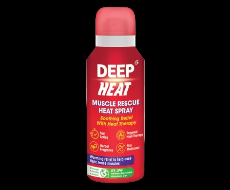 Deep Heat Muscle Rescue Heat Spray packaging which is available to order online from NowPatient with next day delivery