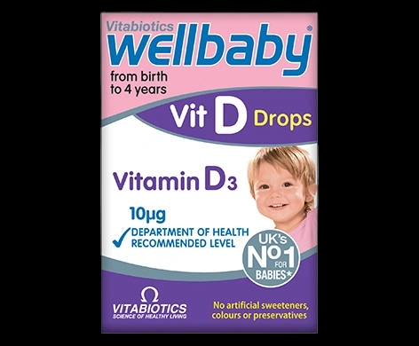 Wellbaby Vit D Drops packaging which is available to order online from NowPatient with next day delivery