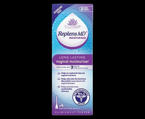 Replens Long Lasting Vaginal Moisturiser packaging which is available to order online from NowPatient with next day delivery