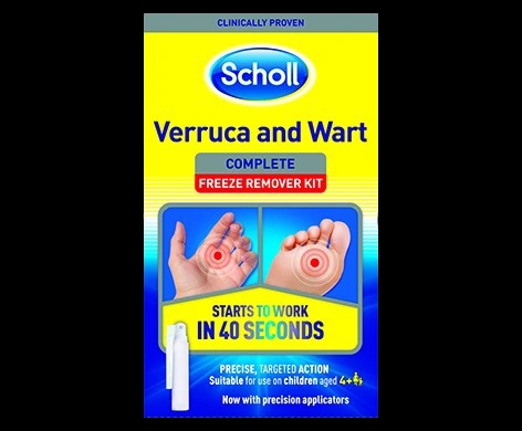 Scholl Verruca & Wart Freeze Spray packaging which is available to order online from NowPatient with next day delivery