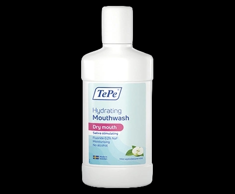 TePe Hydrating Mouthwash – Mild Apple and Peppermint packaging which is available to order online from NowPatient with next day delivery