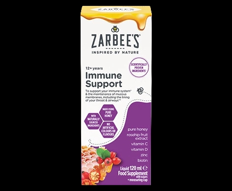 Zarbee’s Adult Immune Support Liquid packaging which is available to order online from NowPatient with next day delivery