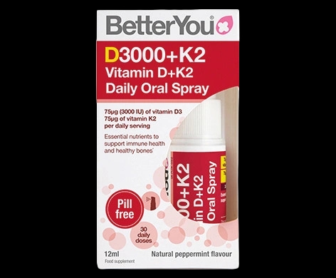 D3000+K2 Vitamin D + K2 Daily Oral Spray packaging which is available to order online from NowPatient with next day delivery