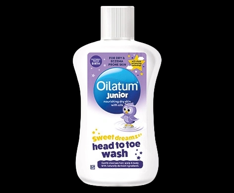 Oilatum Junior Sweet Dreamz Head to Toe Wash packaging which is available to order online from NowPatient with next day delivery