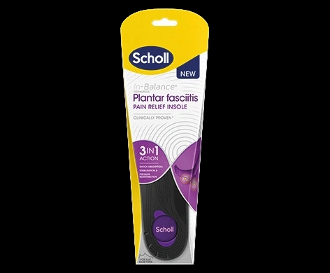 Scholl Plantar Fasciitis Pain Relief Insole packaging which is available to order online from NowPatient with next day delivery