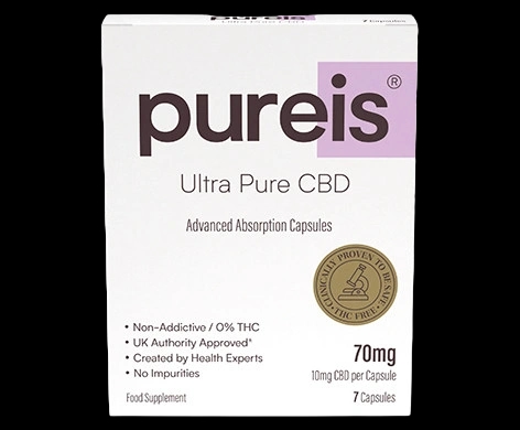 Pureis Ultra Pure CBD Advanced Absorption 10mg Capsules packaging which is available to order online from NowPatient with next day delivery