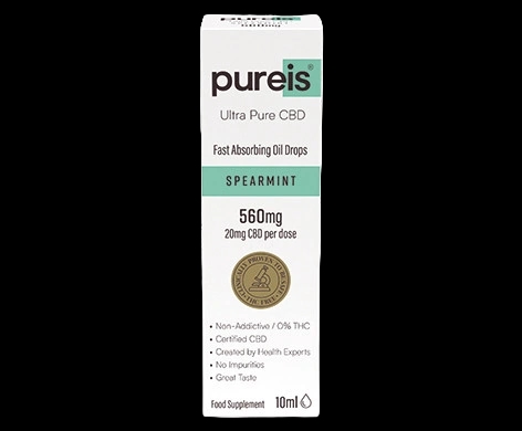 Pureis Ultra Pure CBD Fast Absorbing Oil Drops Spearmint Flavour packaging which is available to order online from NowPatient with next day delivery
