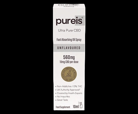 Pureis Ultra Pure CBD Fast Absorbing Oil Spray Unflavoured packaging which is available to order online from NowPatient with next day delivery