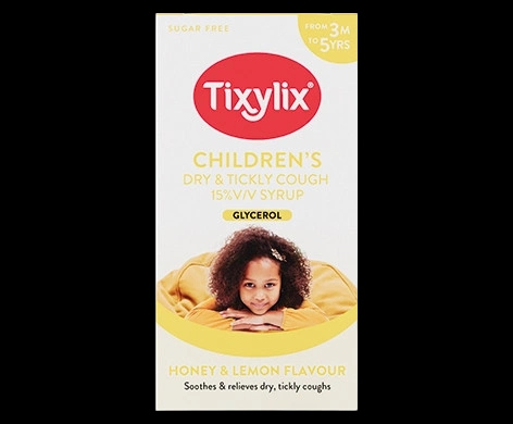 Tixylix Children’s Honey & Lemon Cough Syrup packaging which is available to order online from NowPatient with next day delivery