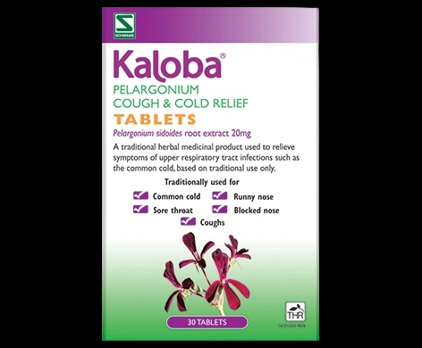 Kaloba Pelargonium Cough & Cold Relief Tablets packaging which is available to order online from NowPatient with next day delivery
