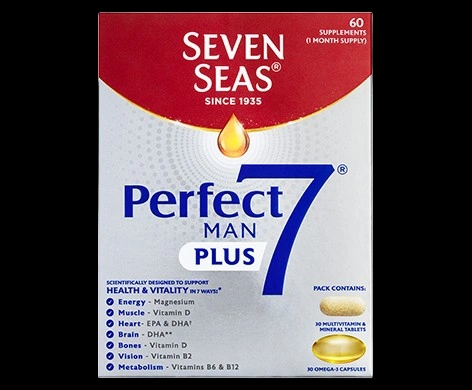 Seven Seas Perfect7 Man Plus packaging which is available to order online from NowPatient with next day delivery