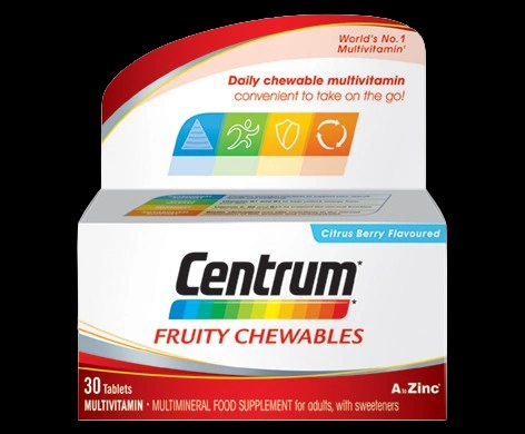 Centrum Fruity Chewables packaging which is available to order online from NowPatient with next day delivery
