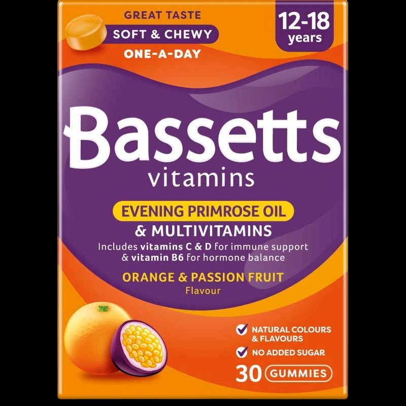 Bassetts Vitamins 12-18 Years Evening Primrose Oil & Multivitamins Orange & Passion Fruit