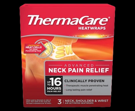 ThermaCare Advanced Neck Pain Relief Heatwraps packaging which is available to order online from NowPatient with next day delivery