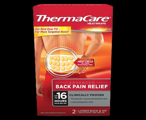 ThermaCare Advanced Back Pain Relief Heatwraps packaging which is available to order online from NowPatient with next day delivery