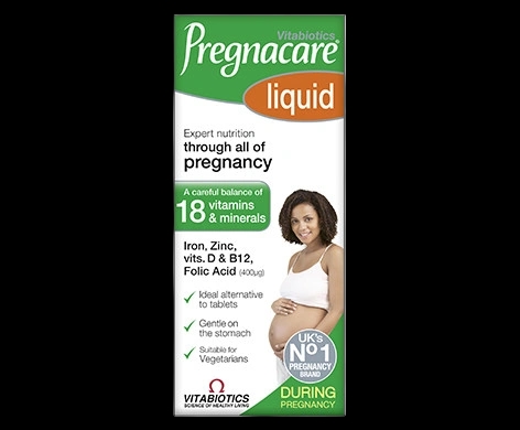 Pregnacare Liquid packaging which is available to order online from NowPatient with next day delivery