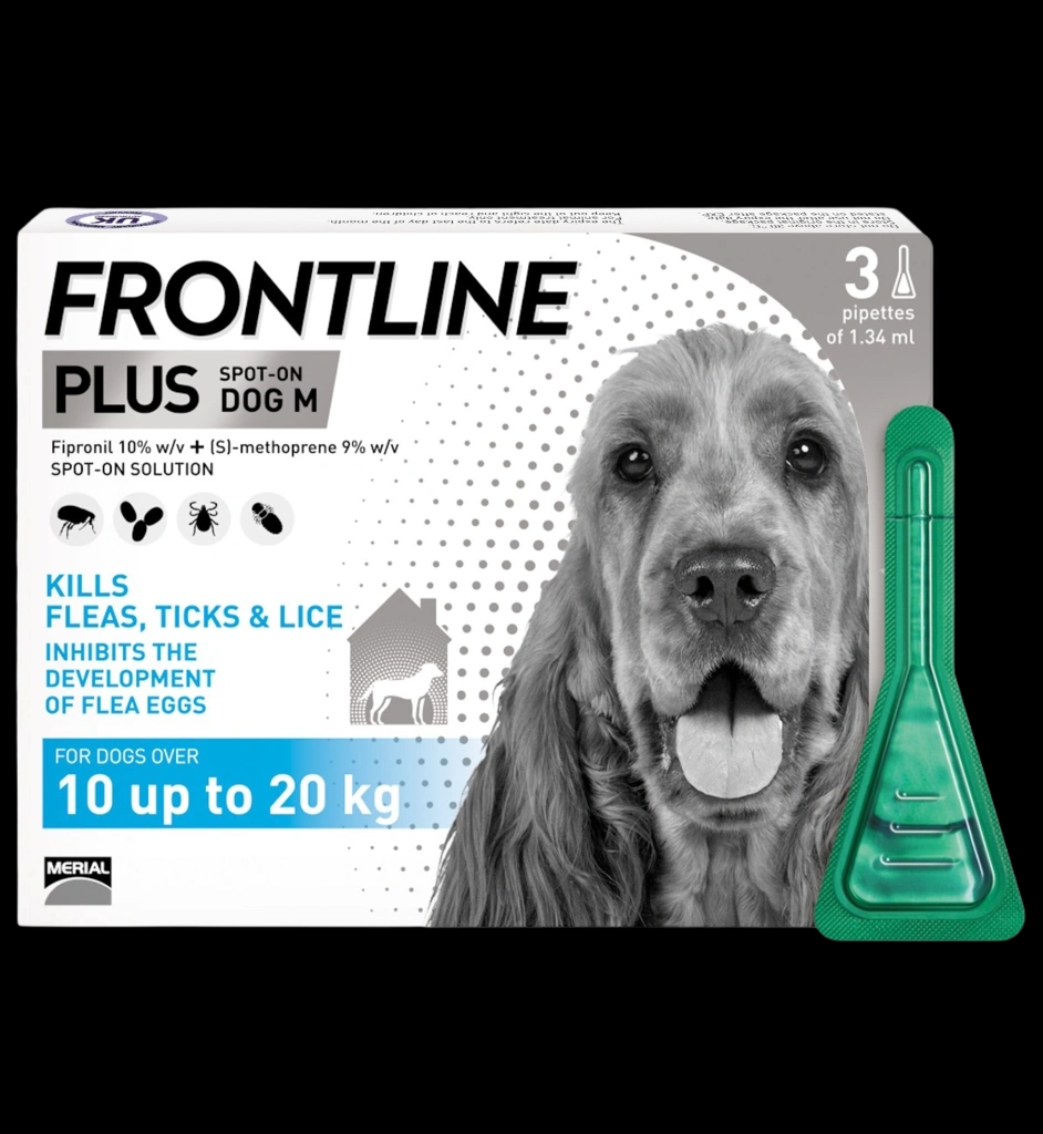 Frontline Plus Dog M 10-20kg packaging which is available to order online from NowPatient with next day delivery